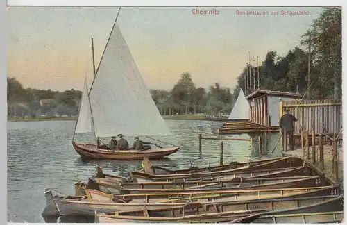 (90473) AK Chemnitz, Gondelstation am Schlossteich, 1907