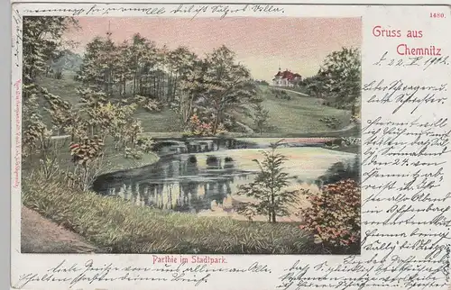 (82943) AK Gruss aus Chemnitz, Partie im Stadtpark, 1902