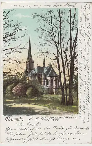 (82765) AK Chemnitz, Petrikirche Schillerplatz, 1901