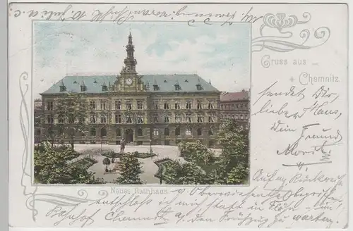 (77672) AK Gruss aus Chemnitz, Neues Rathaus, 1900