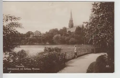 (77669) Foto AK Chemnitz, Schlossteich mit Schloss Miramar, 1920er