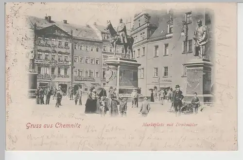 (76295) AK Gruß aus Chemnitz, Moltke, Kaiser Wilhelm, Bismarck Denkmal