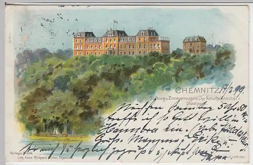 (22021) AK Chemnitz, Zimmermannsche Naturheilanstalt, Stadtpark 1899