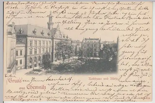(112923) AK Gruss aus Chemnitz, Rathaus und Börse, 1899