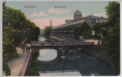 (112493) AK Chemnitz, Markthalle, Brücke 1910