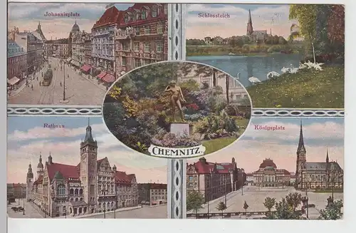 (112491) AK Chemnitz, Johannisplatz, Königsplatz, Rathaus, Skulptur 1924