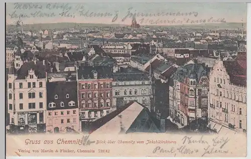 (112490) AK Gruß aus Chemnitz, Blick vom Jakobikirchturm 1903