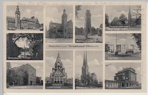 (112191) AK Chemnitz, Industrieschule, Flughafen, Bismarckturm, Feldpost 1942