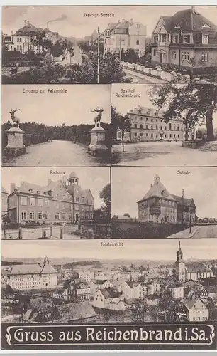 (107097) AK Gruß aus Reichenbrand, Chemnitz, Nevoigt Straße, Schule, Rathaus, vo