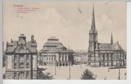 (106896) AK Chemnitz, König Albert Museum, Stadttheater, Oper, Petrikirche 1912