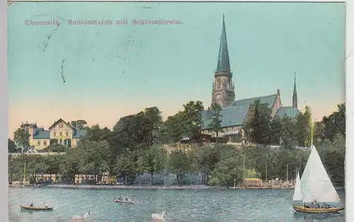 (106516) AK Chemnitz, Schlossteich und Schlosskirche 1913