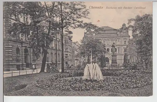 (103109) AK Chemnitz, Rathaus mit Becker-Denkmal, 1917