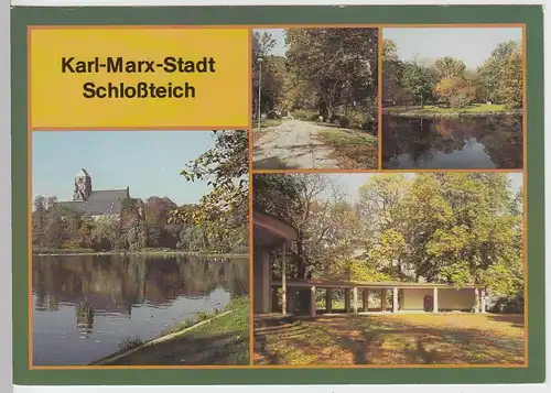 (102902) AK Chemnitz, Karl Marx Stadt, Mehrbildkarte, Schlossteich 1989