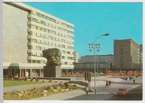 (102900) AK Chemnitz, Karl Marx Stadt, Karl Marx Monument, Straßenbahn 1972