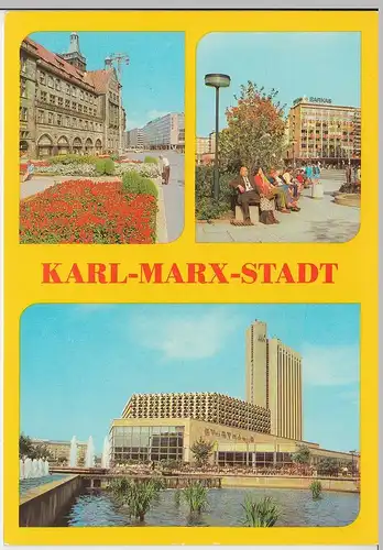 (102895) AK Chemnitz, Karl Marx Stadt, Mehrbildkarte, Rathaus, Stadthalle 1982