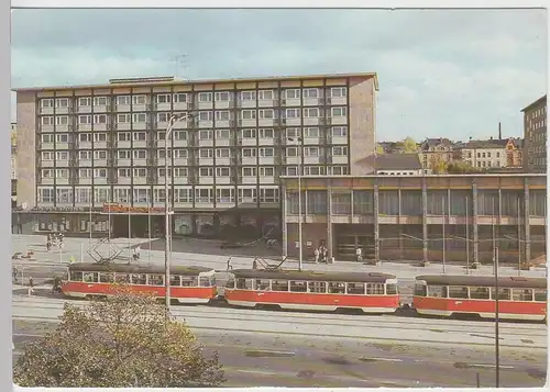 (102884) AK Chemnitz, Karl Marx Stadt, Straßenbahn, Hotel Moskau 1986