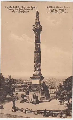 (51009) AK Bruxelles (Brüssel), Colonne du Congres, 1922-45