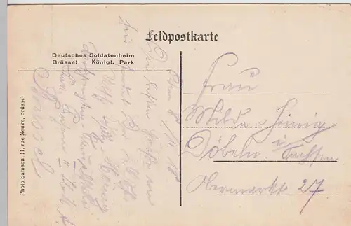 (112675) AK Brüssel, Deutsches Soldatenheim, Feldpostkarte 1918