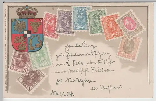 (66219) AK Rumänische Briefmarken mit Wappen, Golddruck bis 1905