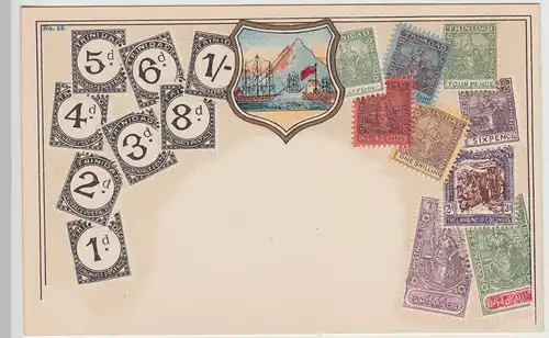 (114752) AK Trinidad, Briefmarken und Wappen, um 1905