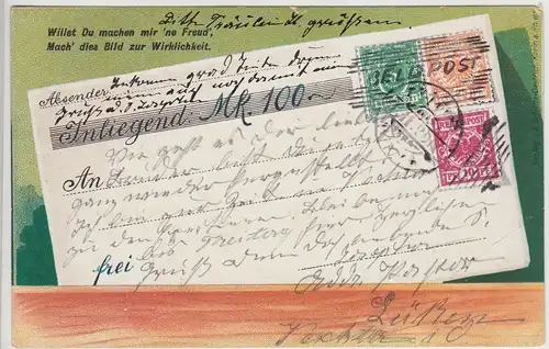 (114627) AK Grußkarte mit Geldanweisung und Briefmarken 1900