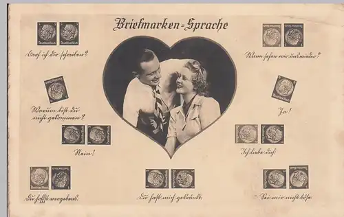 (108633) Foto AK Briefmarkensprache, Paar im Herz, 1940