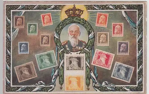 (107635) AK Prinzregent Luitpold, Porträt und Briefmarken von 1911