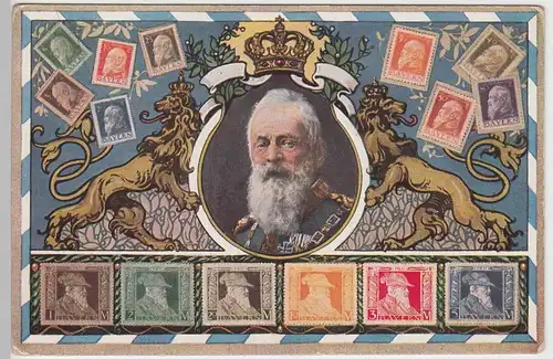 (107634) AK Prinzregent Luitpold, Porträt und Briefmarken von 1911