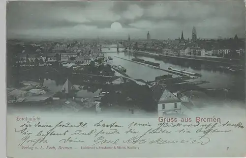 (76410) AK Gruß aus Bremen, Panorama, Mondscheinkarte 1898