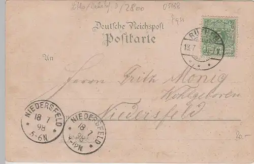 (76408) Künstler AK Gruß aus Bremen, Bahnhof, Freihafen, Rathaus 1898