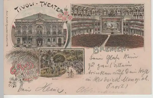 (76407) Künstler AK Bremen, Tivoli Theater, Garten 1896