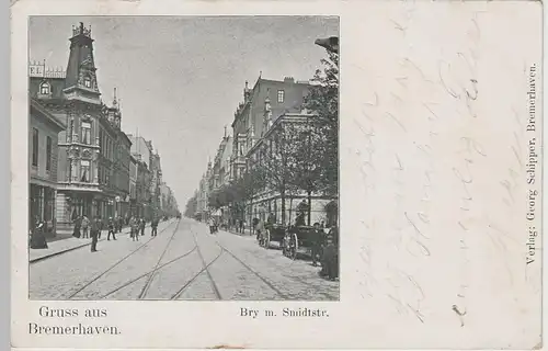 (76405) Künstler AK Gruß aus Bremerhaven, Bry mit Smidtstraße 1899