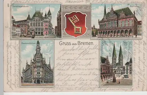 (76404) Künstler AK Gruß aus Bremen, Baumwollbörse, Gericht 1904