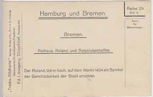 (22164) Foto AK Bremen, Roland, Rathaus, Ratsstubencafe, vor 1945