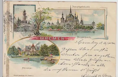 (115828) AK Bremen, Bürgerpark Mehrbild Litho 1900
