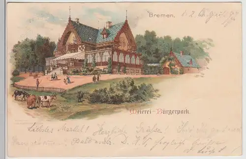 (115775) AK Bremen, Meierei Bürgerpark, Litho 1897