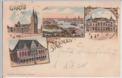 (114085) Künstler AK Gruß aus Bremen, Börse, Dom, Rathaus 1898