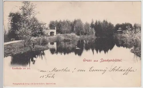 (112916) AK Gruss aus Speckenbüttel, Trinkhalle am See, 1900