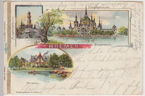 (106936) AK Bremen, Meierei, Aussichtsturm, Bürgerpark, bis 1905