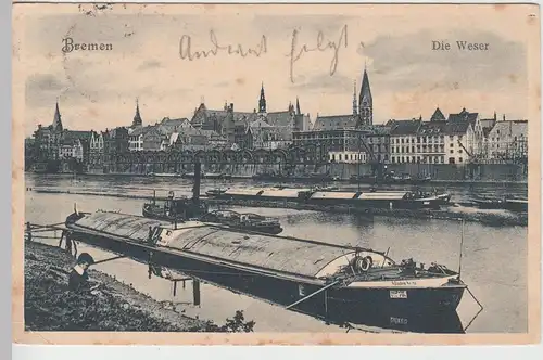 (105490) AK Bremen, Die Weser, Lastkähne, 1914
