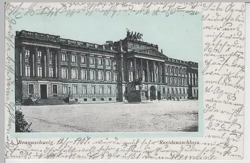 (72073) AK Braunschweig, Herzogl. Residenzschloss, gelaufen 1907