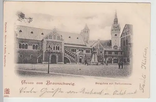 (112873) AK Gruss aus Braunschweig, Burgplatz mit Rathausturm 1900