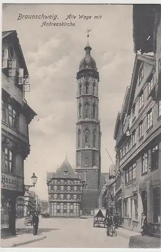 (112422) AK Braunschweig, Alte Waage, Andreaskirche, Eierhandlung, vor 1945