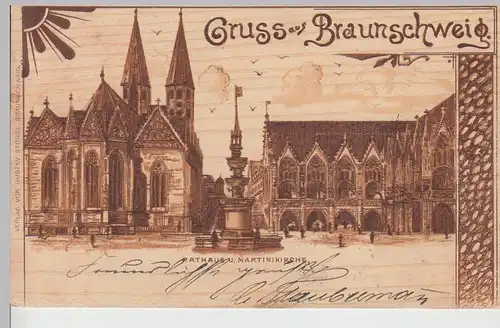 (111921) Künstler AK Gruss aus Braunschweig, Rathaus u. Martinikirche 1900