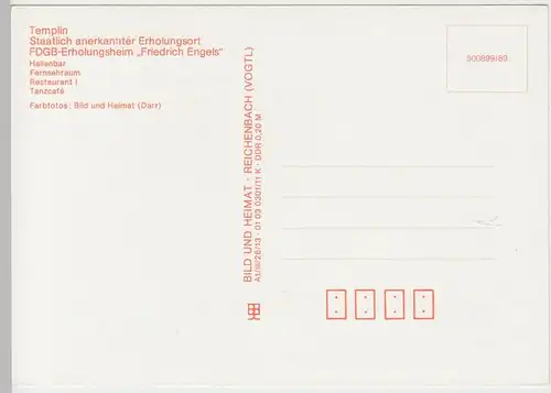 (99296) AK Templin, Mehrbildkarte FDGB-Erholungsheim Fr. Engels, 1989
