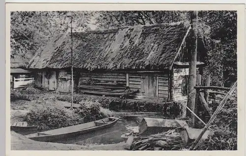 (89130) AK Lehde, Spreewald, schilfgedecktes Haus 1957