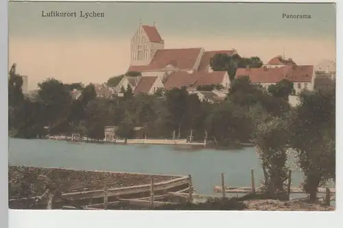 (76212) AK Lychen, Ortsansicht mit Stadtkirche St. Johannes, vor 1945