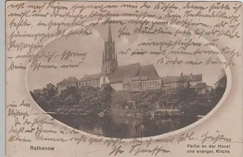 (70893) AK Rathenow, Partie an der Havel m. evang. Kirche 1920