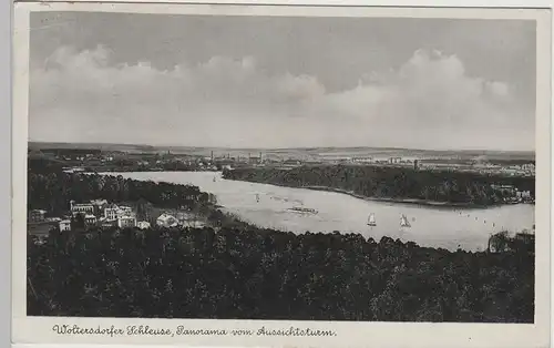 (70804) AK Schleuse Woltersdorf, Panorama vom Aussichtsturm, 1937