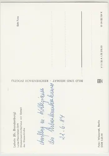 (115462) Foto AK Lehnin, Luise-Henrietten-Stift 1981